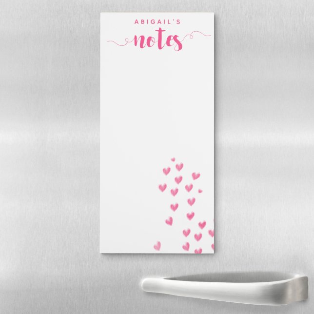 Love Notes - Cute Pink Watercolor Hearts Magnetic Notepad (In Situ)