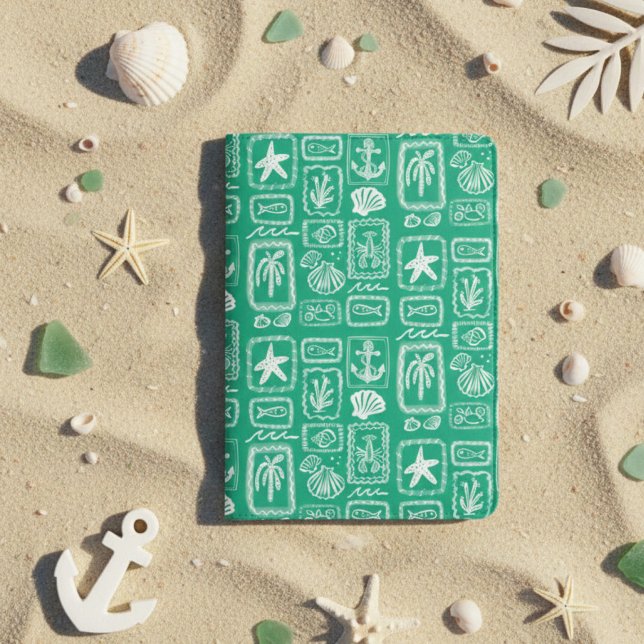 Love Notes from the Sea Seashell Ocean Beach  Passport Holder (Love Notes from the Sea Seashell Ocean Beach Passport Holder Green White
)