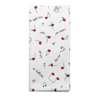 Love Notes Red Heart Music Notation Cloth Napkin
