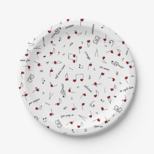 Love Notes Red Heart Music Notation Paper Plates