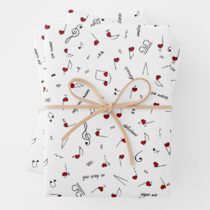 Love Notes Red Heart Music Notation Wrapping Paper Sheets