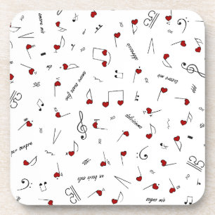 Love Notes Red Hearts Music Notation Beverage Coaster