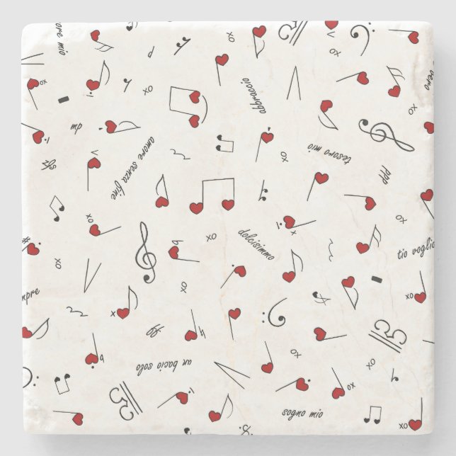 Love Notes Red Hearts Music Notation Stone Coaster (Front)