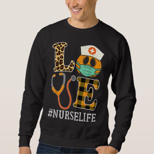 Love Nurse Halloween Pumpkin Leopard Fall Thanksgi Sweatshirt