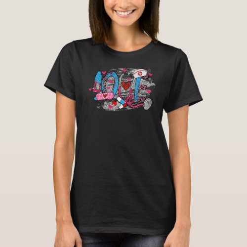 Love Nurse Leopard Stethoscope Nurse ER RN CNA Nur T_Shirt