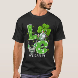 LOVE Nurse Life Irish Gnome Nurse Scrub St Patrick T-Shirt