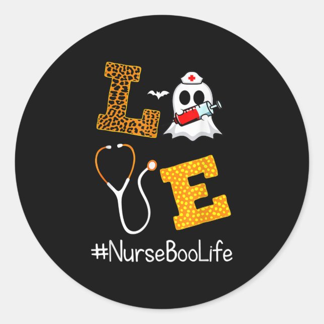 Love Nurse Life Leopard and Boo Sheet Halloween Classic Round Sticker (Front)