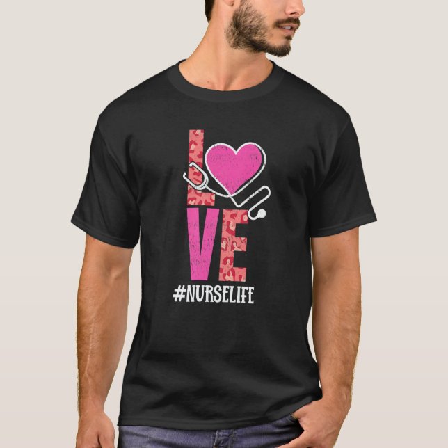 Love Nurse Life Pink Leopard Valentine Day T-Shirt (Front)