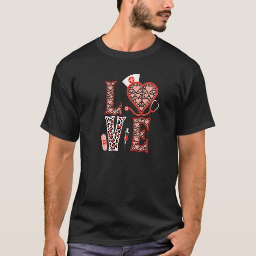 Love Nurse Stethoscope Heart Leopard Print For Rn  T_Shirt