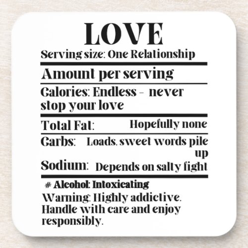 Love _ Nutrition factsw Beverage Coaster