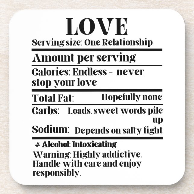Love - Nutrition facts.w Beverage Coaster (Front)