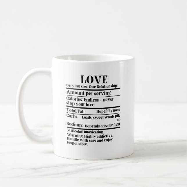 Love - Nutrition facts.w Coffee Mug (Left)