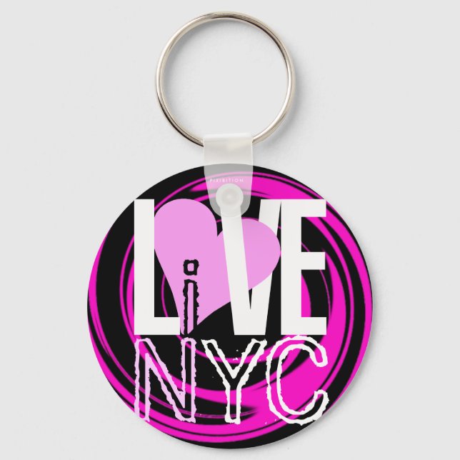 Love NYC Live In NYC Keychain Pink (Front)