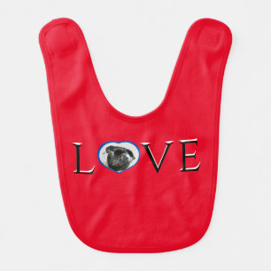 Love, O is custom heart photo Black Script Baby Bib