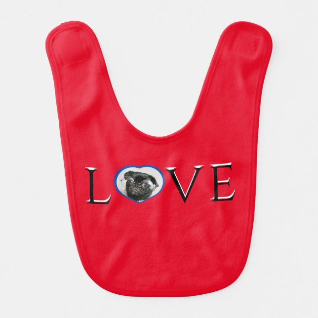  Love, O is custom heart photo Black Script  Baby  Bib (Front)