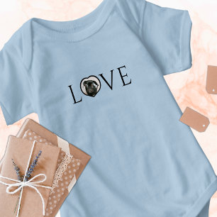 Love, O is custom heart photo White Script Baby Bodysuit