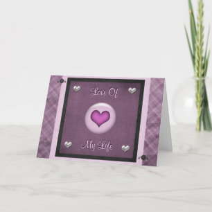 Love Of My Life Valentines Day Purple Hearts Deco Holiday Card