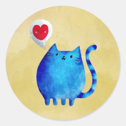 Love of The Blue Kitty Cat Classic Round Sticker