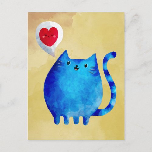 Love of The Blue Kitty Cat Postcard