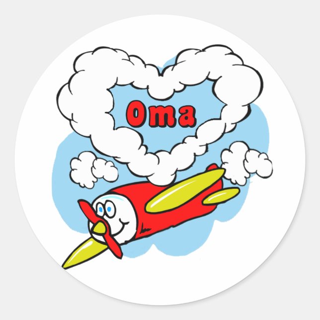 Love Oma Kids Airplane Classic Round Sticker (Front)