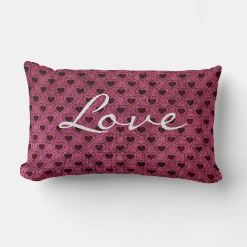 Love on a Dark Hearts Grunge Pattern Lumbar Pillow