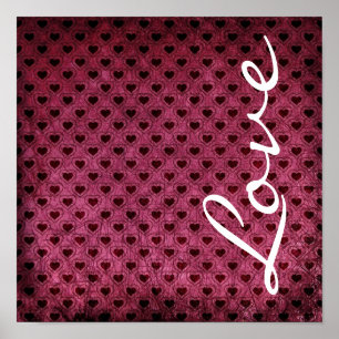 Love on a Dark Hearts Grunge Pattern Poster