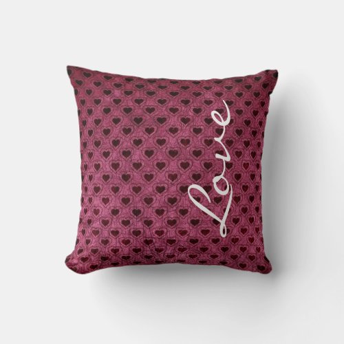 Love on a Dark Hearts Grunge Pattern Throw Pillow