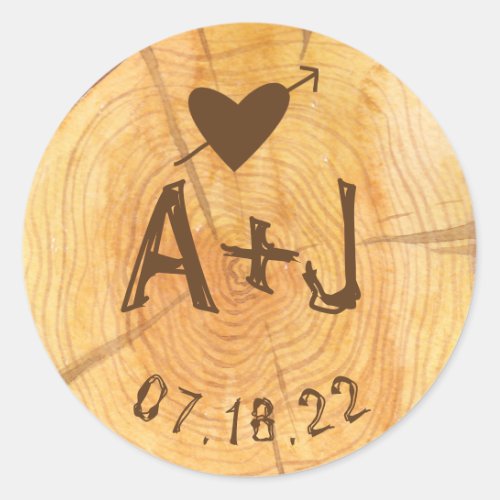 Love on a Log  Custom Monograms Wedding Party Classic Round Sticker