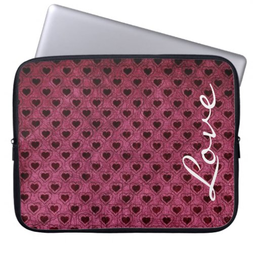 Love on Dark Hearts Grunge Pattern Laptop Sleeve