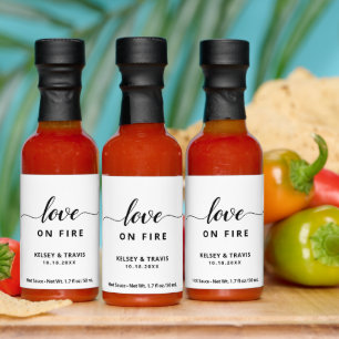 Love on Fire Cute Simple Modern Wedding Hot Sauces