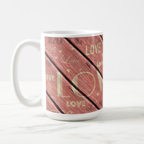 Love on Pink Wood Background Coffee Mug