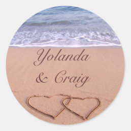 Love on the beach wedding stickers