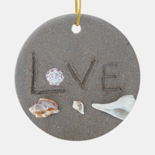 Love on the Beach with sea shells Ceramic Ornament