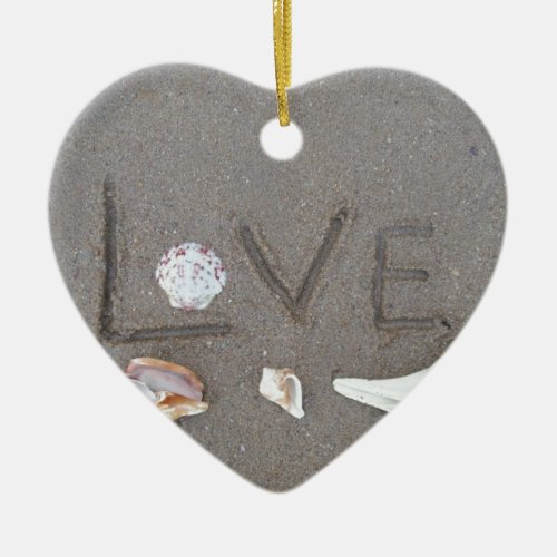 Love on the Beach with sea shells Ceramic Ornament