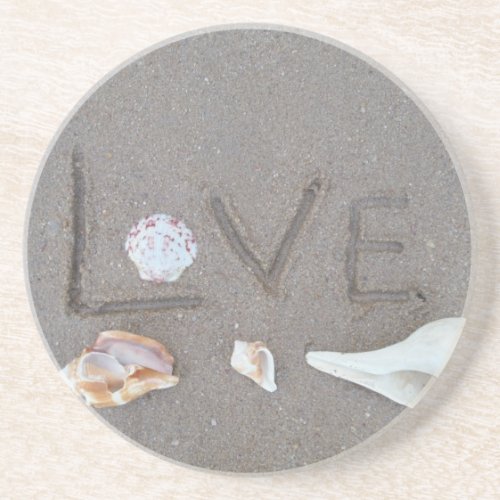 Love on the Beach with sea shells Drink Coaster