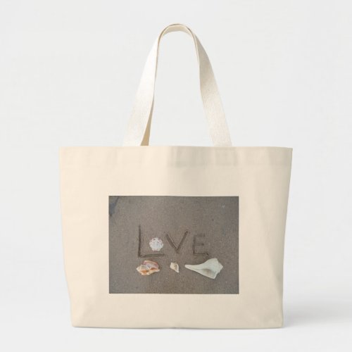 Love on the Beach with sea shells Large Tote Bag