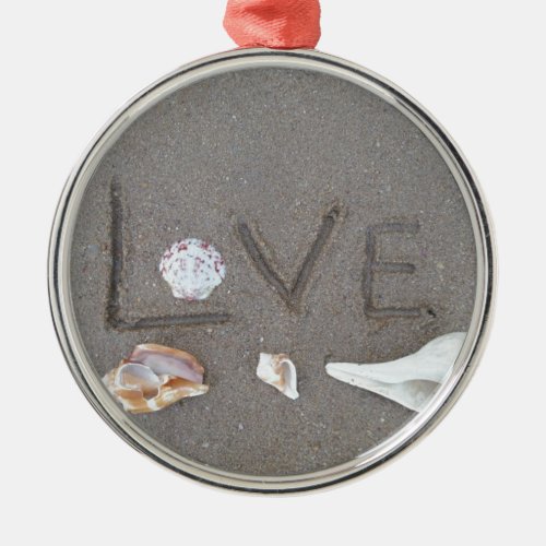Love on the Beach with sea shells Metal Ornament