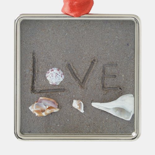 Love on the Beach with sea shells Metal Ornament