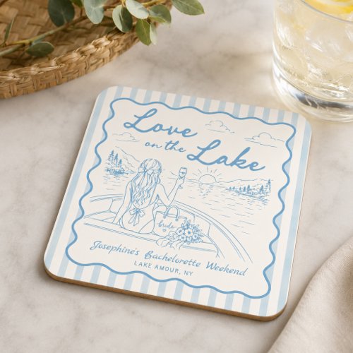 Love on the Lake Bachelorette Weekend Bridal Party Square Paper Coaster