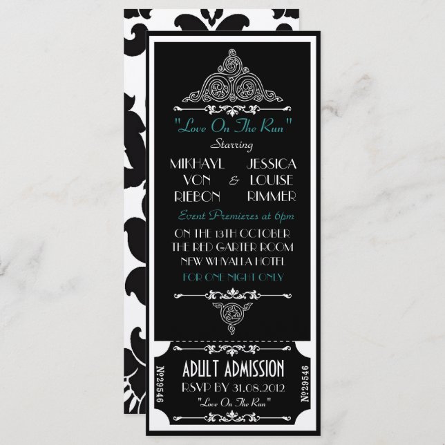 "Love On The Run" a runaway wedding Invitation (Front/Back)