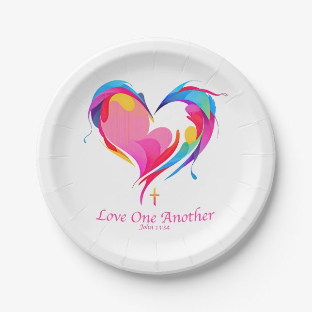 Love One Another Bible Verse John 1334  Paper Plates (Front)