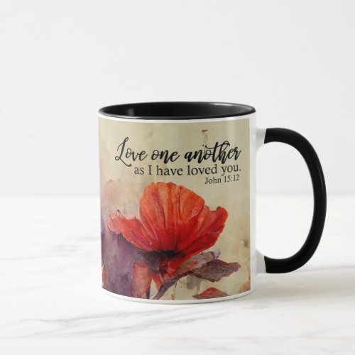 Love One Another Bible Verse Red Purple Floral Mug