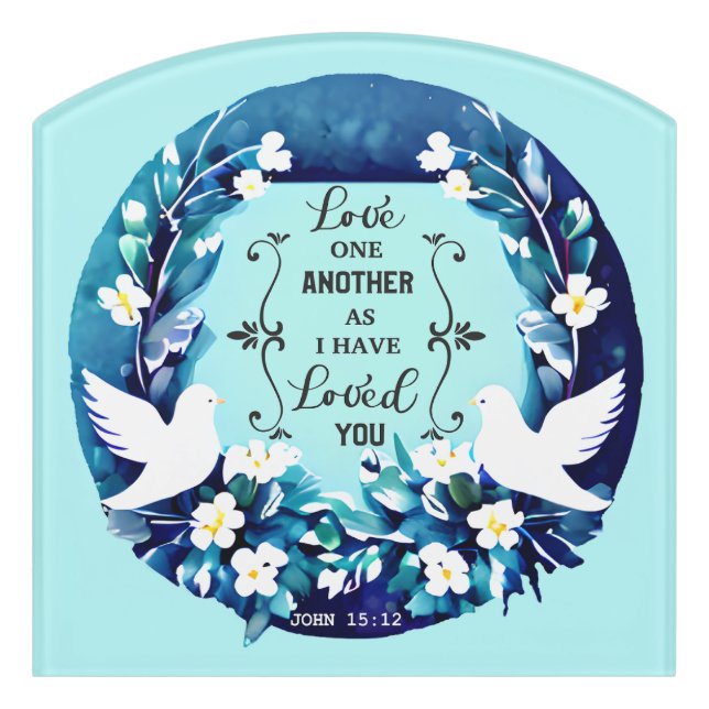 Love One Another Blue and White Doves Door Sign (Contour Front)