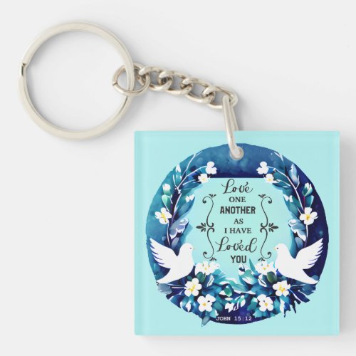 Love One Another Blue and White Doves Keychain