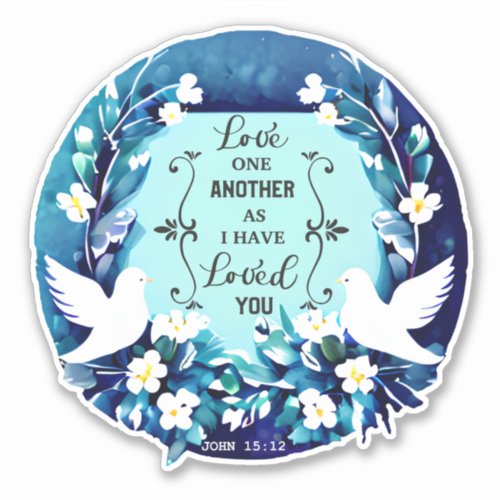 Love One Another Blue and White Doves Sticker