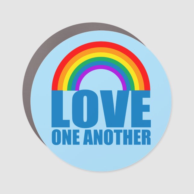 Love One Another Inspirational Christian Rainbow Car Magnet (Front)