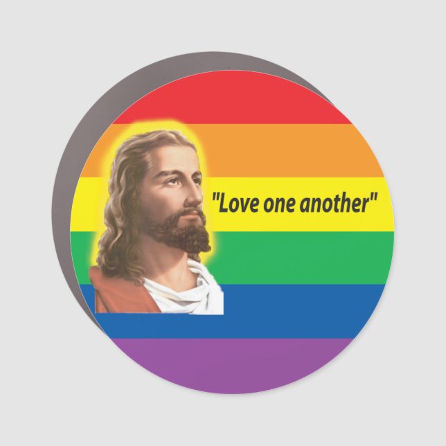 Love One Another - Jesus - Rainbow Gay Pride Flag Car Magnet (Front)