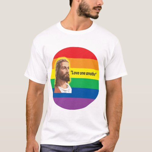 Love One Another _ Jesus _ Rainbow Gay Pride Flag T_Shirt