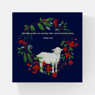 Love One Another Lamb & Floral Paperweight