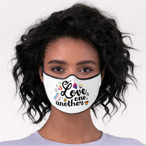 Love One Another LGBTQ pride flag hearts Premium Face Mask